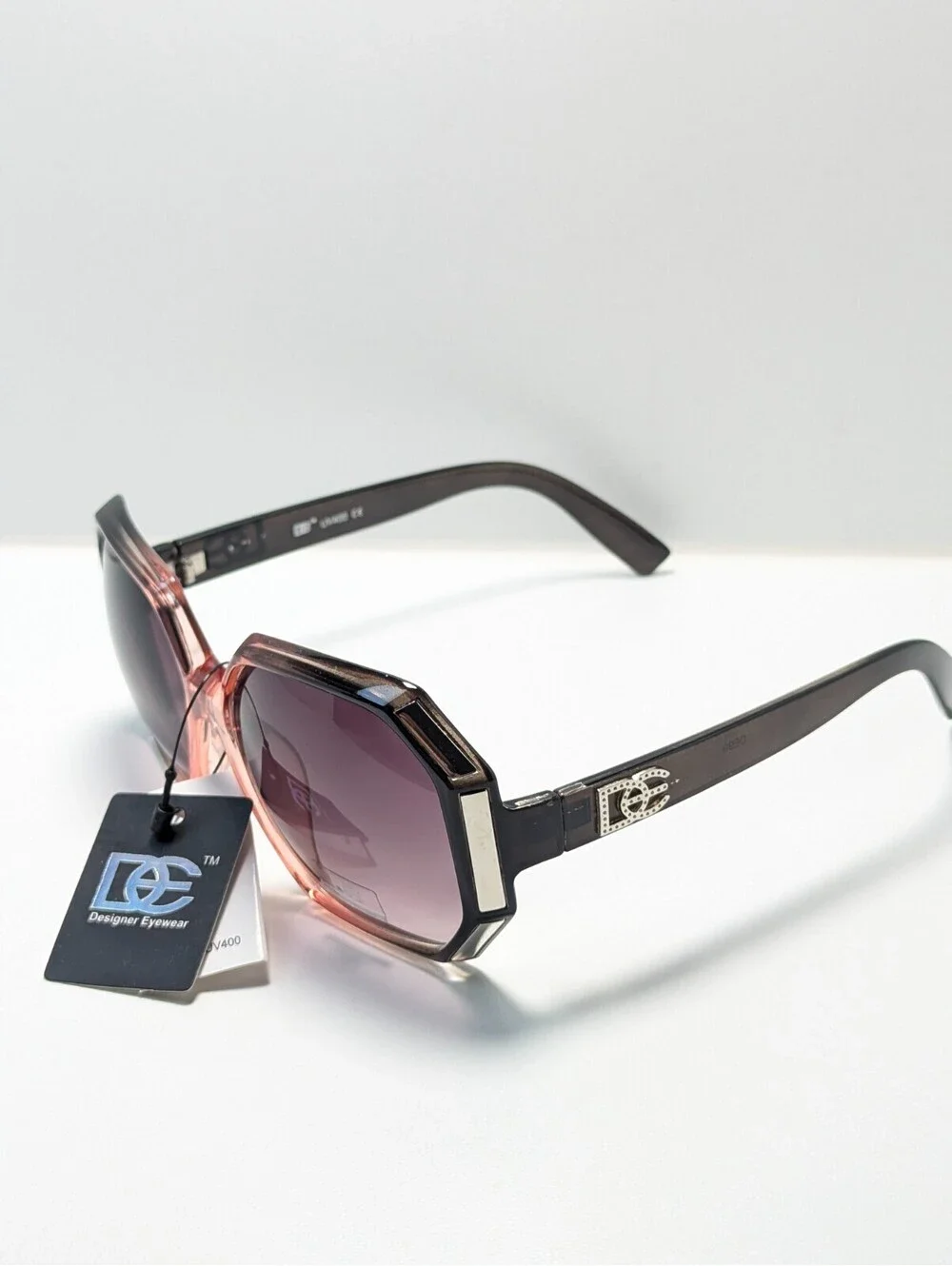 Designer Eyewear DE99 Purple Gradient UV Black Oversized Oval Women’s Sunglasses